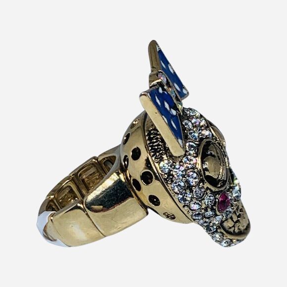 Betsey Johnson Sugar Skull Ring Sz 7 Crystal Stretch Ivy League Polka Dot - Picture 8 of 14